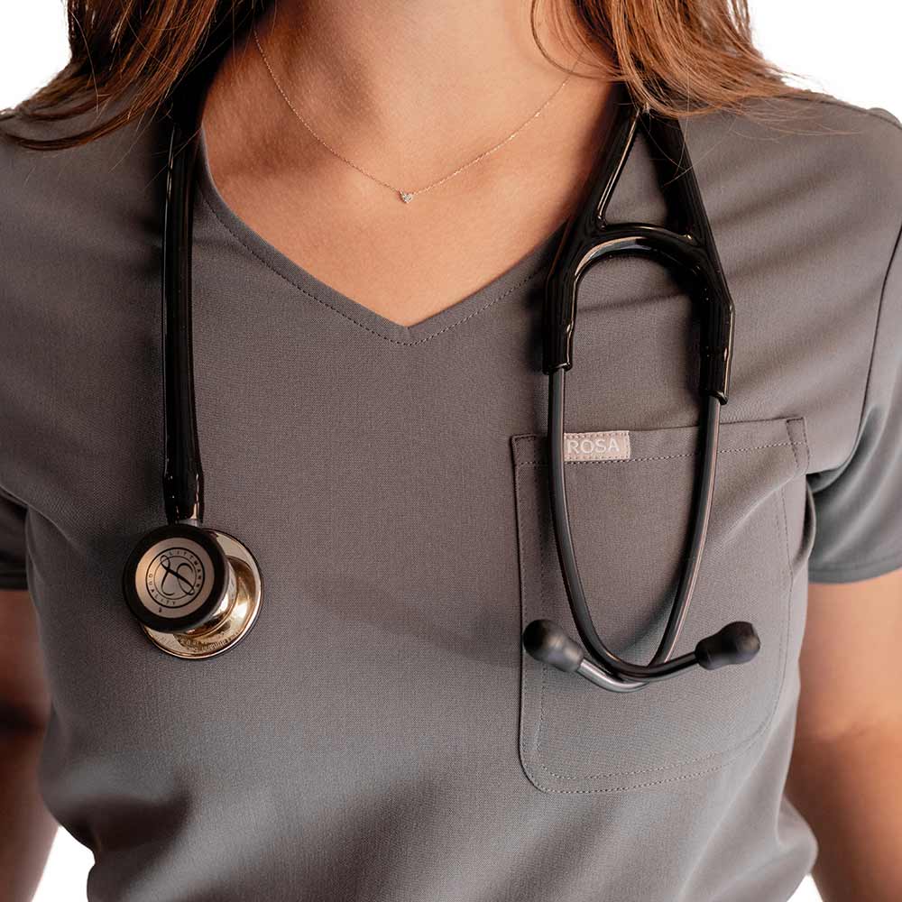 Close-up of the Peppercorn scrub top
