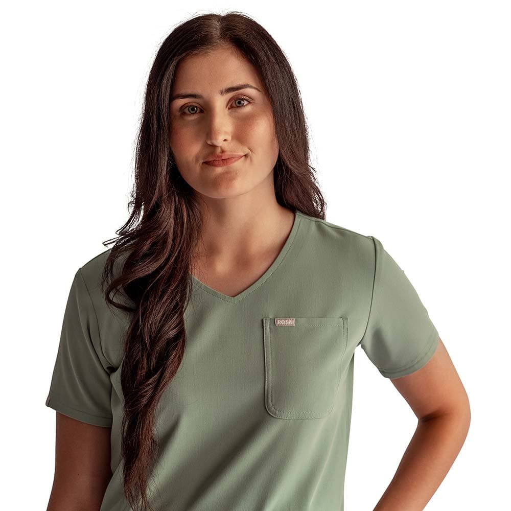 Close-up of the Sage scrub top
