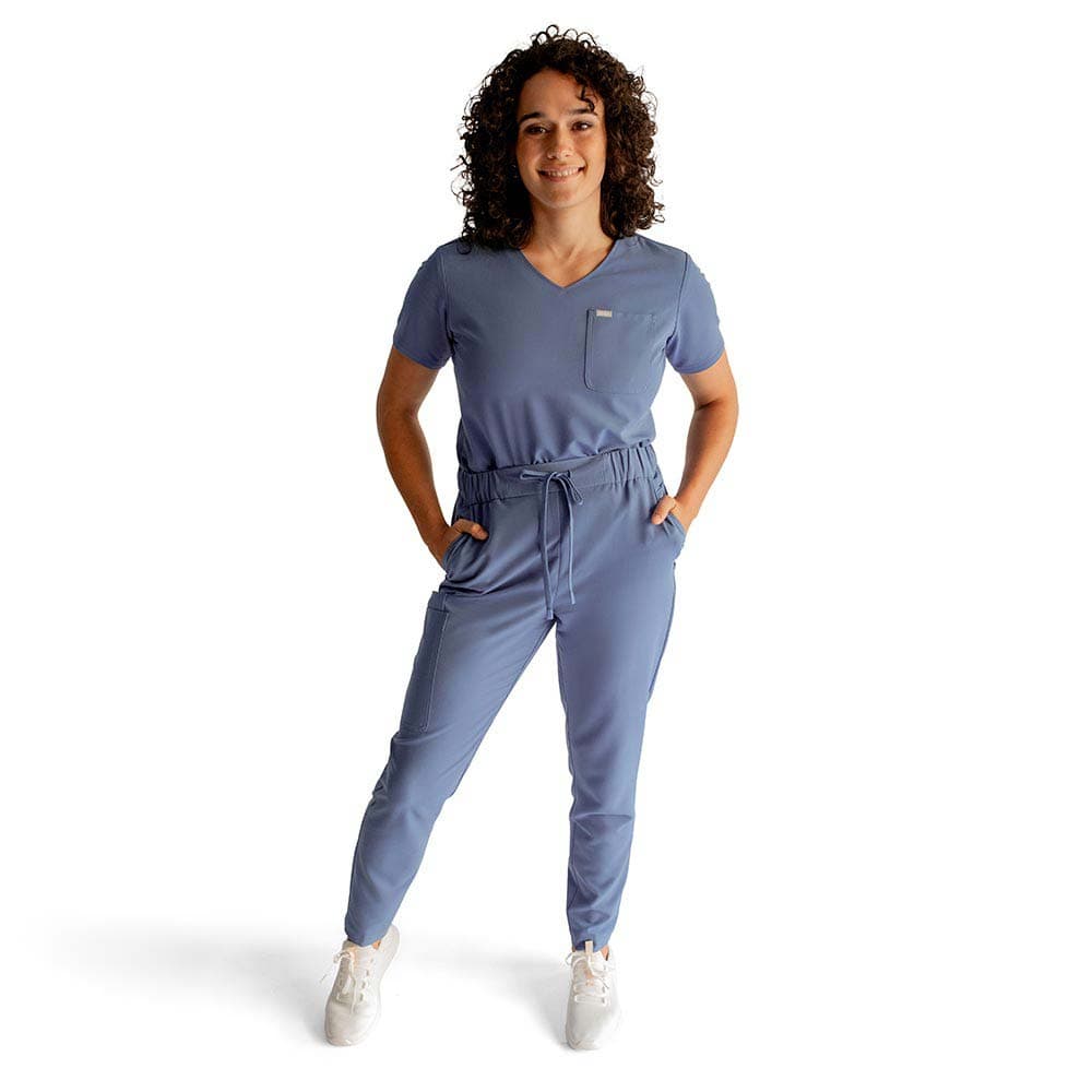 Full view, Blueberry scrub pants